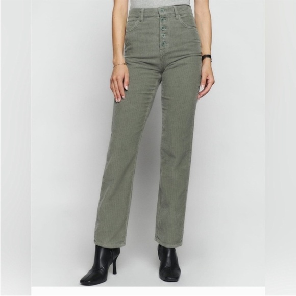 Reformation Cynthia Button Fly High-Rise Straight Corduroy Pants Size 25 - Picture 3 of 10